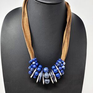 Chico’s Chucky Blue Stone and Plastic Beaded on Brown Multistrand 18" Necklace